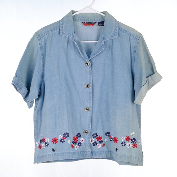 Vintage Chambray Embroidered Outfit Petite Large - Picture 2 of 13